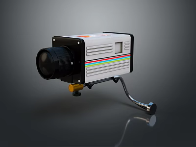 Vintage Projector Equipment With Colorful Stripes Black Lens And Metal Support Stand 3d model