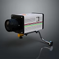 Vintage Projector Equipment With Colorful Stripes Black Lens And Metal Support Stand