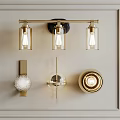 Modern Wall Lights With Glass Shades And Metal Frames On Framed Beige Wall