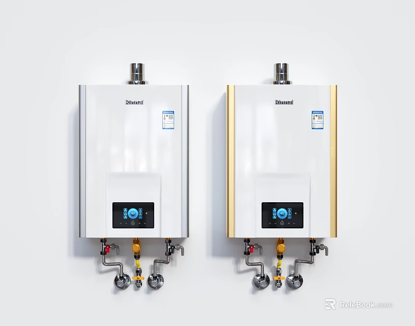Rinnai Wall Mounted Water Heaters With Digital Display White And Gold Trim 3d model 