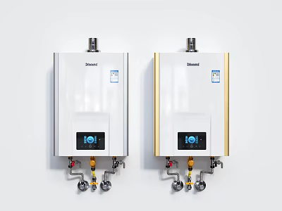 Rinnai Wall Mounted Water Heaters With Digital Display White And Gold Trim 3d model