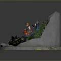 3D Rocky Terrain Scene With Stairs Character Green Plants Blue Structure And Round Base