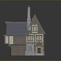 Cartoon Style House With Blue Roof Chimney Yellow Walls And Wooden Porch