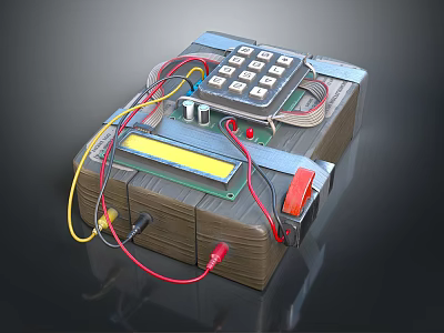 Homemade Explosive Weapon With Wooden Case Circuit Board Colored Wires And Indicator Light 3d model