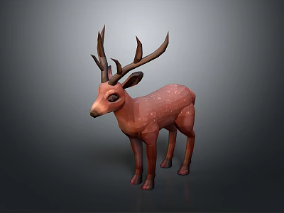 3D Model Deer in Low Poly Style with Pinkish Brown Color and Antlers 3d model