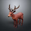 3D Model Deer in Low Poly Style with Pinkish Brown Color and Antlers