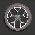 Modern Automotive Tire With Metallic Alloy Wheel Spoke Design And Tread Pattern