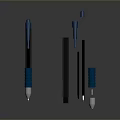 Household Stationery Items Including Blue And Black Writing Tools With Transparent Body