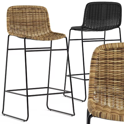 Modern Wicker Bar Stools with Black Metal Frame in Brown and Black Design 3d model