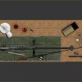 Weapon Assembly Process On Wooden Workbench With Tools Laptop Lamp And Paints