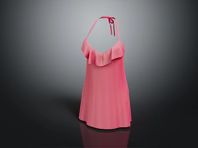 Pink Halter Neck Ruffled Sleeveless Dress For Women Summer Fashion 3d model