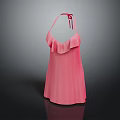 Pink Halter Neck Ruffled Sleeveless Dress For Women Summer Fashion