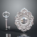 Decorative Silver Metal Hardware Key And Ornate Escutcheon For Home Decor