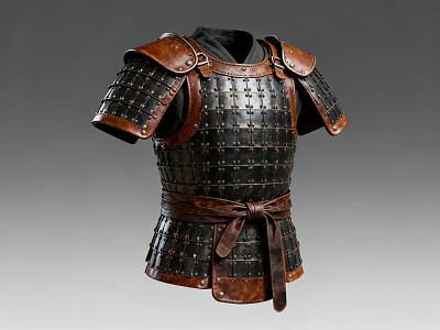 Ancient Medieval Leather Armor With Metal Rivets Shoulder Guards And Waist Belt 3d model