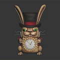 Unique Rabbit Shaped Decorative Clock With Top Hat And Green Eyes 3d model