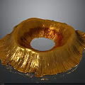 Golden Textured Decorative Object With Circular Hollow Center And Petal Like Edges