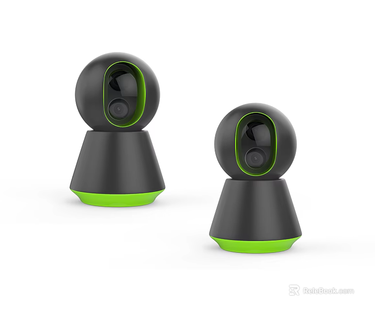 Two Black Projection Surveillance Cameras with Green Base Modern Design for Home Security 3d model 