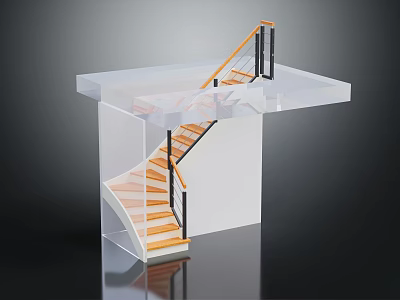Architectural Spiral Staircase With Wooden Steps Metal Railings And Transparent Structure 3d model