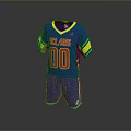 Blue Sports Uniform with SC LIONS Text Number 00 Green Yellow Sleeves and Shorts