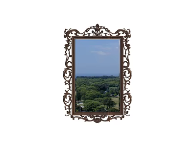 Ornate Framed Mirror Reflecting Green Trees And Blue Sky Landscape 3d model