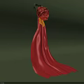 Elegant Red Cape With Flowing Fabric And Decorative Red Rose Golden Accent