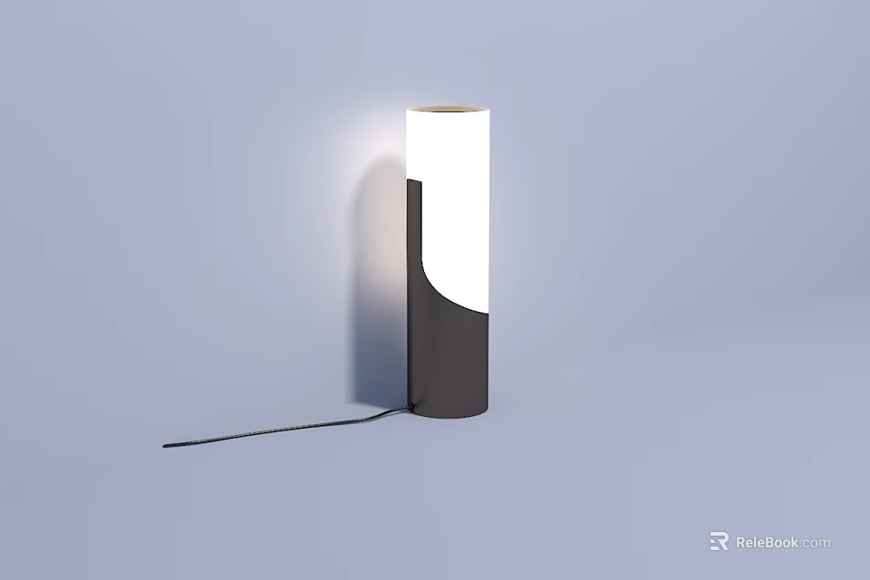 Modern Minimalist Cylindrical Table Lamp With Black Base And White Shade 3d model 