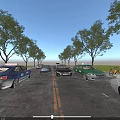 Cars Parked In Outdoor Lot With Trees Bicycles And Clear Blue Sky