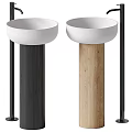 Stylish Contemporary Pedestal Washbasins With White Bowl And Black Wooden Pedestals