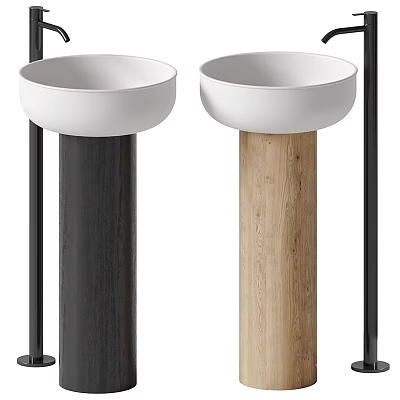 Stylish Contemporary Pedestal Washbasins With White Bowl And Black Wooden Pedestals 3d model