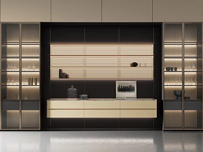 Modern Interior Sideboard Design With LED Lighting Glass Doors Shelves And Cabinets 3d model