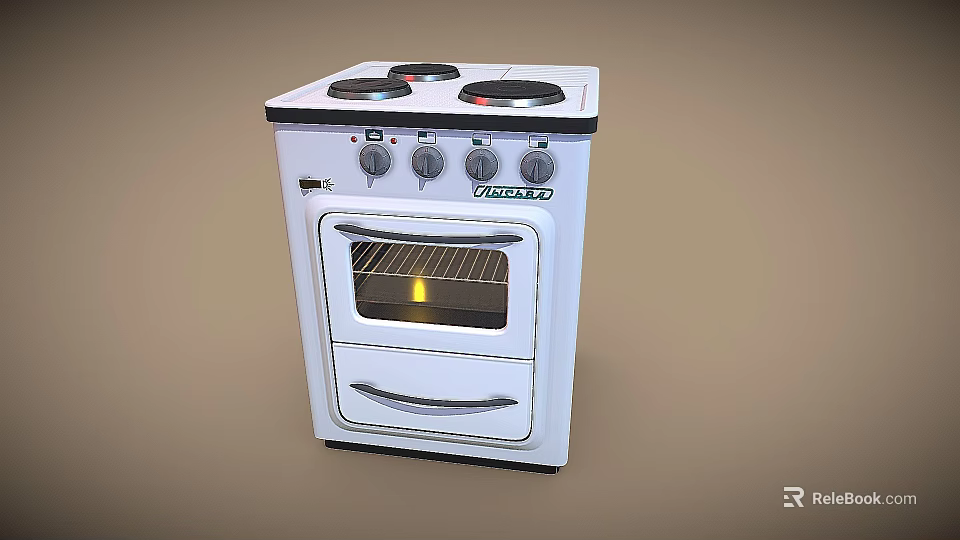 Vintage White Kitchen Stove With Four Burners And Glass Oven Door 3d model 