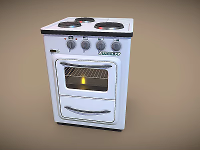 Vintage White Kitchen Stove With Four Burners And Glass Oven Door 3d model