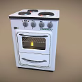 Vintage White Kitchen Stove With Four Burners And Glass Oven Door