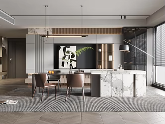 Modern Restaurant Dining Table and Chair Floor Lamp TV Wall Cream Restaurant Stairs TV Cabinet 3d model