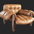 Brown Leather Single Seater Sofa With Tufted Design And Wooden Legs