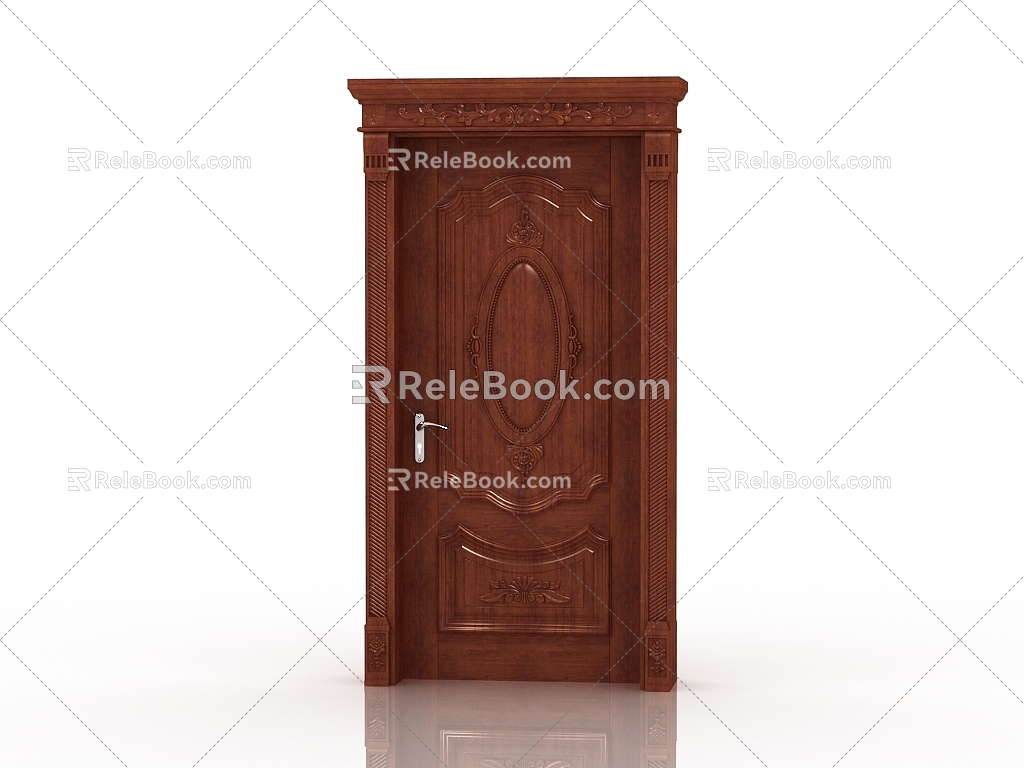 European-style solid wood door 3d model