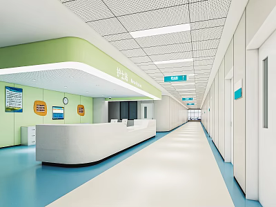 Hospital Outpatient Clinic Modern Interior With Spacious Corridor Reception Desk And Bright Lighting 3d model