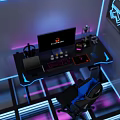 Gaming Desk Setup With RGB Lights Computer Monitor And Gaming Chair Accessories