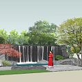 Building Facade Surrounded By Natural Waterfall Pond And Lush Green Trees