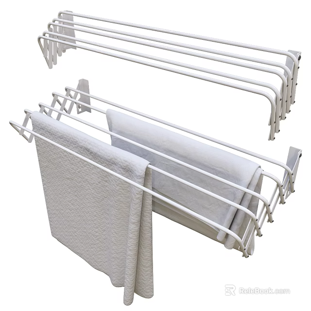 Practical White Towel Rack As Daily Electrical Appliance With Hanging Towels And Metal Rods 3d model 