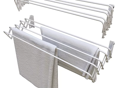 Practical White Towel Rack As Daily Electrical Appliance With Hanging Towels And Metal Rods 3d model