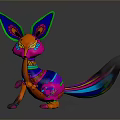 Colorful Artistic Reptile Figurine With Vibrant Feathery Ears And Decorative Tail