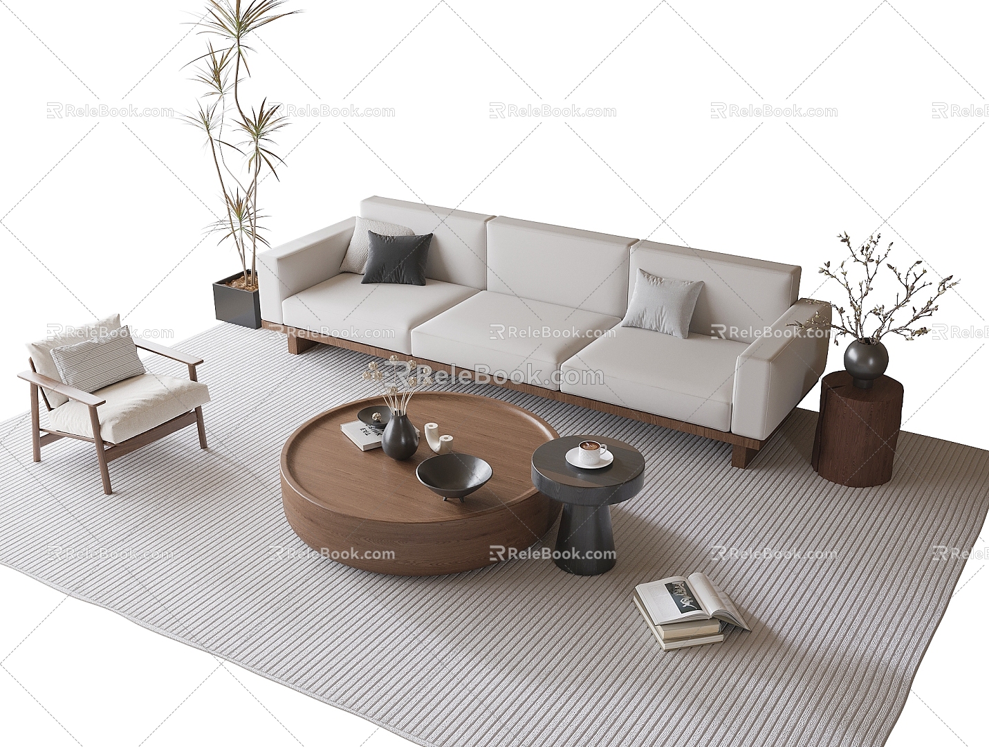 Modern Sofa Coffee Table Combination Coffee Table Multi-person Sofa Leisure Chair 3d model