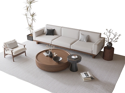 Modern Sofa Coffee Table Combination Coffee Table Multi-person Sofa Leisure Chair 3d model