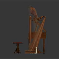 Vintage Decorative Home Living Items With Harpsichord Harp Candelabra And Stool