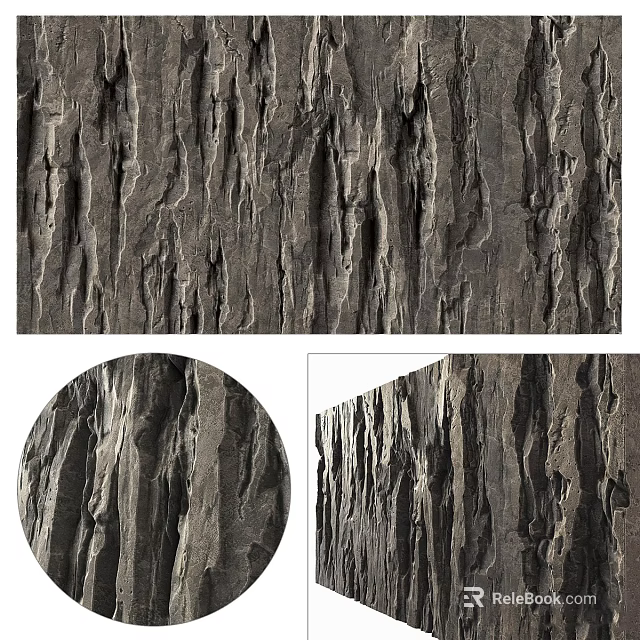 Modern Natural Wood Wall Paneling With Dark Textured Grooved Surface Design 3d model 