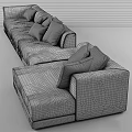Modern Brown Sectional Sofa With Striped Pillows And Soft Cushions 3d model