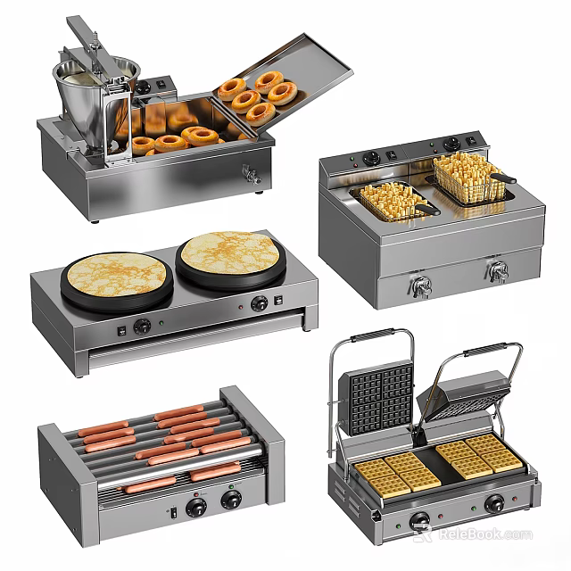 Stainless Steel Commercial Kitchen Appliances For Making Donuts Waffles Pancakes Hot Dogs And Fries 3d model 
