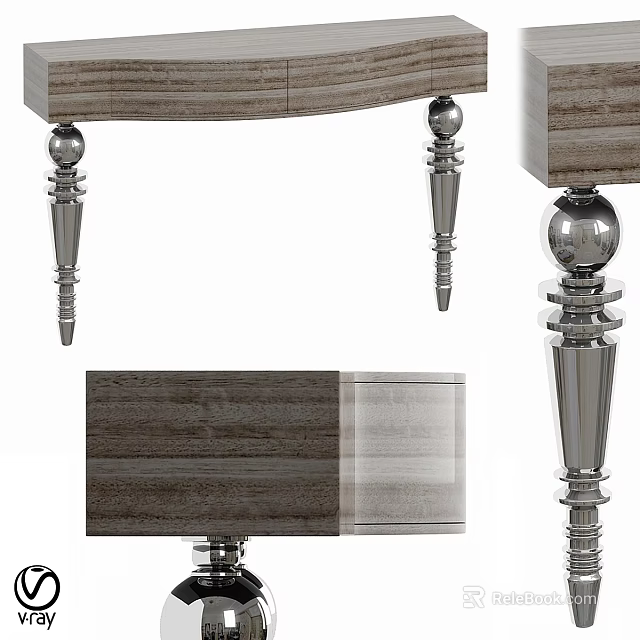Elegant Dining Table Featuring Wooden Tabletop And Spherical Metal Legs 3d model 