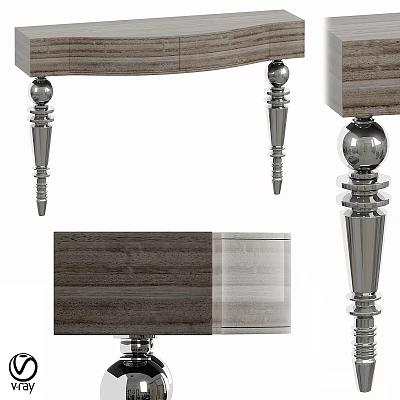 Elegant Dining Table Featuring Wooden Tabletop And Spherical Metal Legs 3d model